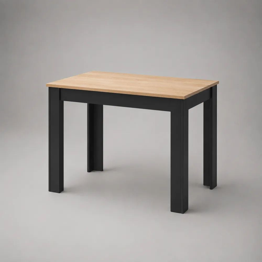 Table à manger rectangulaire 4 personnes en bois et acier, chêne clair et noir, 100 × 60 × 75 cm