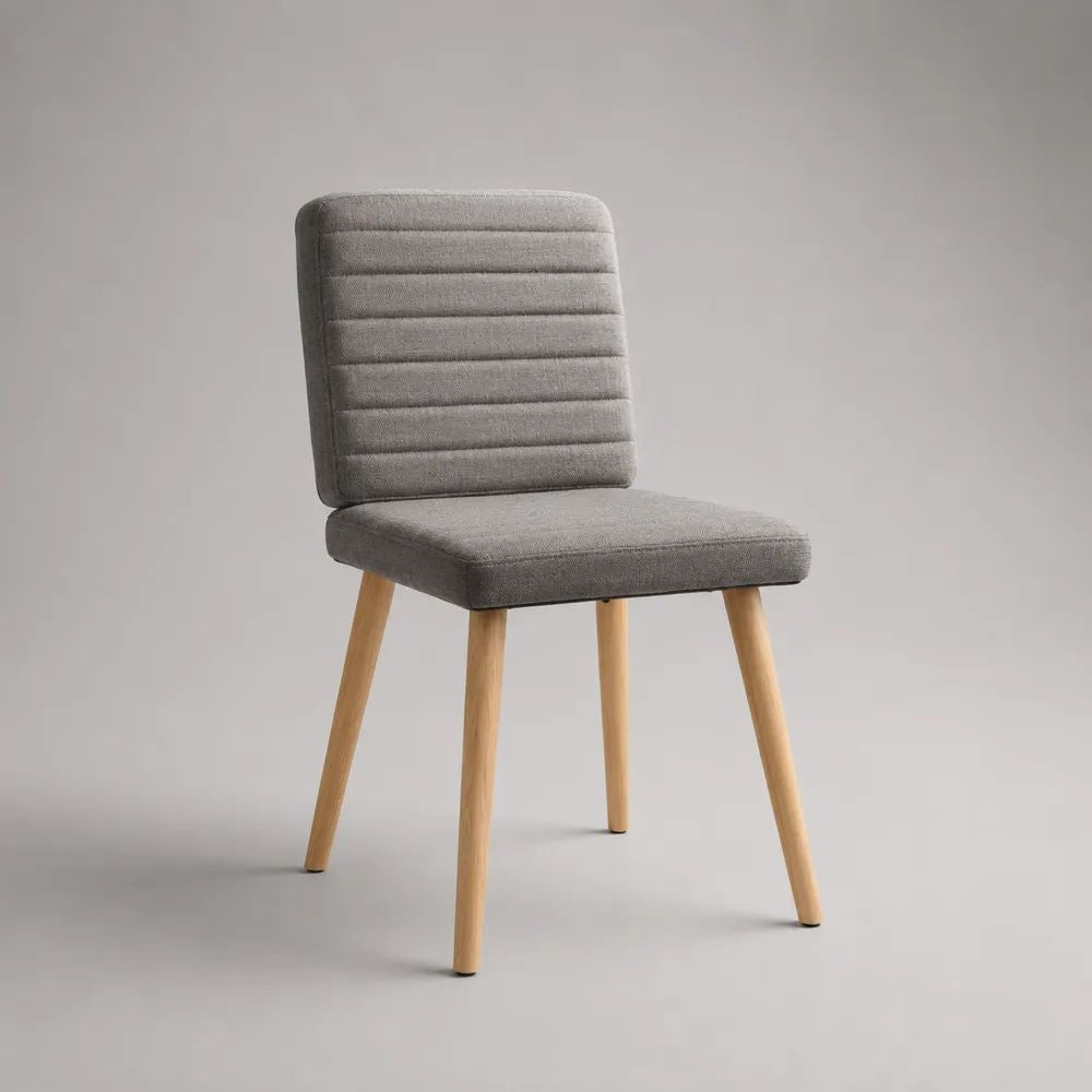 Chaise de salle à manger rembourrée en polyester gris avec pieds en hévéa massif, 49 × 55 × 84 cm