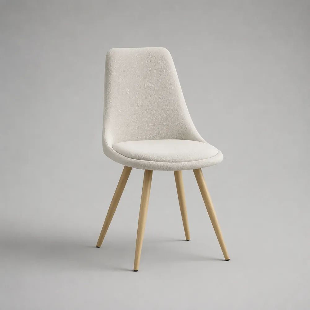 Chaise de salle à manger rembourrée en polyester et hévéa massif, dossier arrondi, beige et naturel, 85 × 48 × 55 cm
