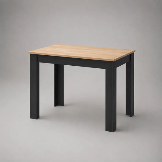 Table à manger rectangulaire 4 personnes en bois et acier, chêne clair et noir, 100 × 60 × 75 cm