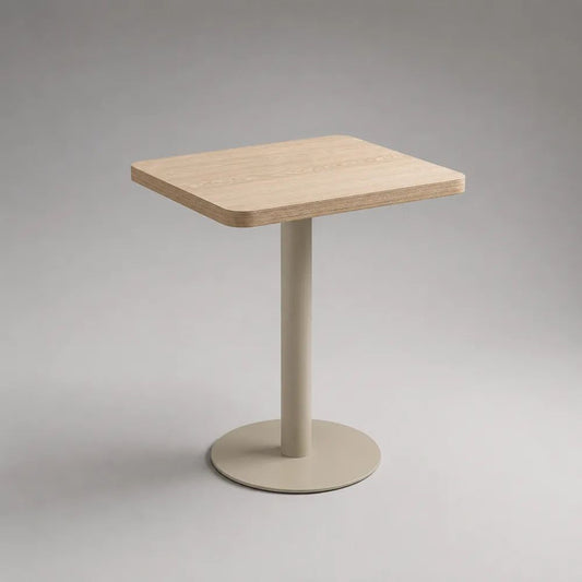 Table à manger carrée 2 personnes en contreplaqué plaqué chêne et acier beige, 60 × 60 × 75 cm