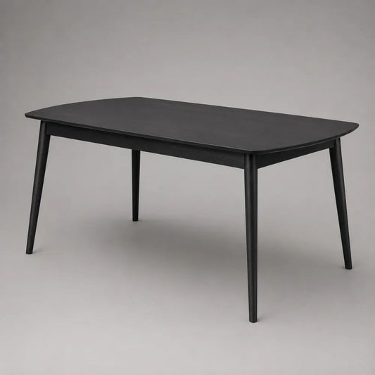 Table à manger rectangulaire en MDF plaqué frêne et hévéa massif noir, 140 × 80 × 75 cm