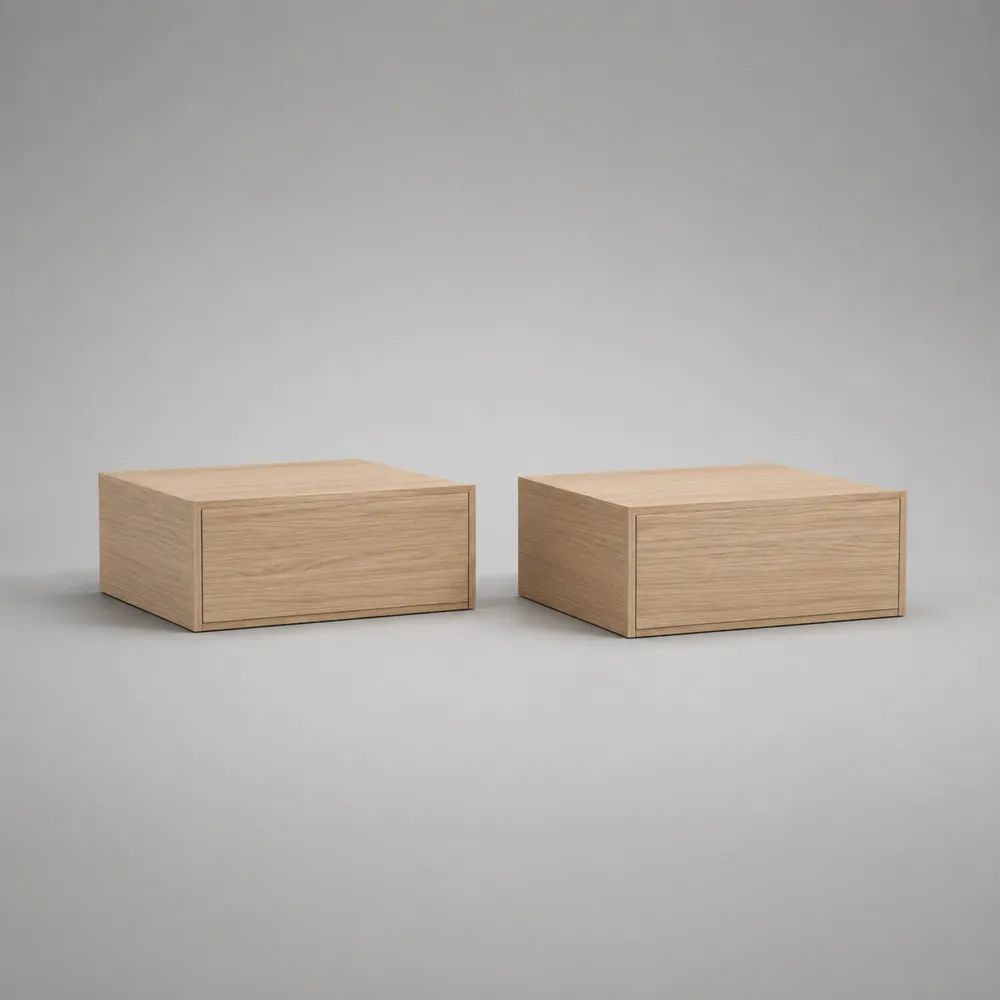 Lot de 2 tables de chevet murales en panneaux de particules, 1 tiroir, chêne clair, 40 × 30 × 20 cm