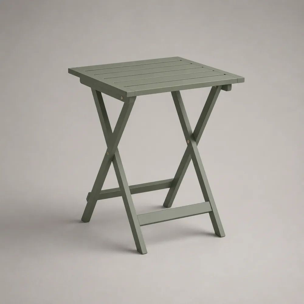 Table de jardin pliante carrée en bois massif vert sauge 50 × 50 × 70 cm