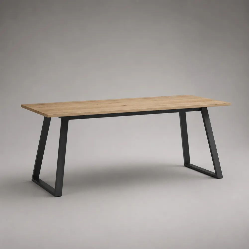 Table à manger rectangulaire en bois massif naturel et métal noir, 160 × 80 × 75 cm