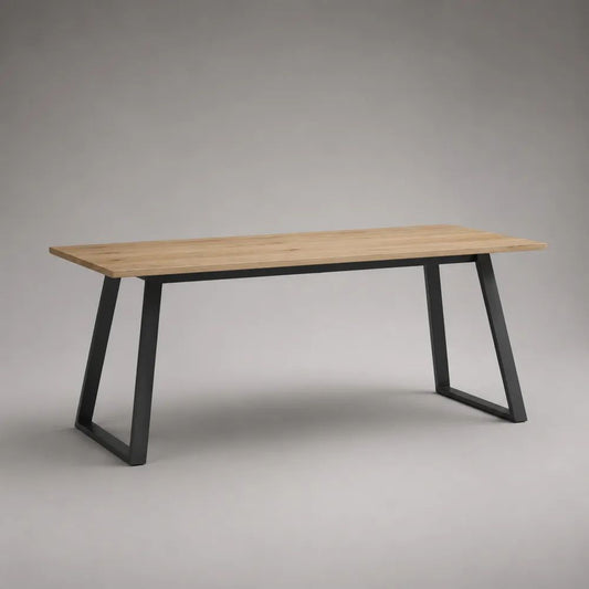 Table à manger rectangulaire en bois massif naturel et métal noir, 160 × 80 × 75 cm