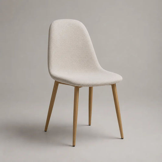 Chaise de salle à manger rembourrée en polyester bouclé écru avec pieds en chêne massif, 49 × 55 × 84 cm