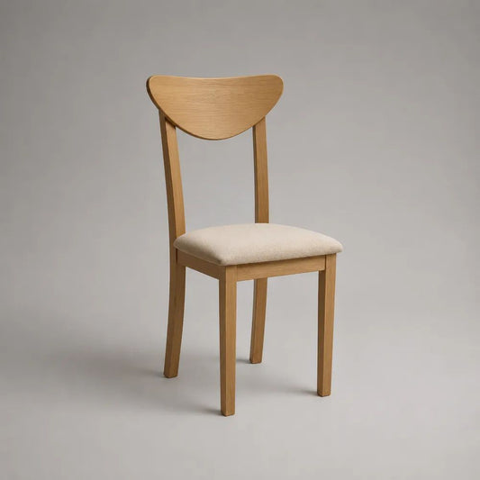 Chaise de salle à manger en chêne massif avec assise rembourrée en tissu bouclé beige, 45 × 52 × 82 cm