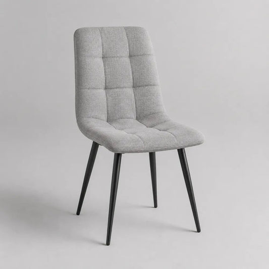 Chaise de salle à manger rembourrée en tissu gris clair avec pieds en acier noir, 49 × 59 × 87 cm