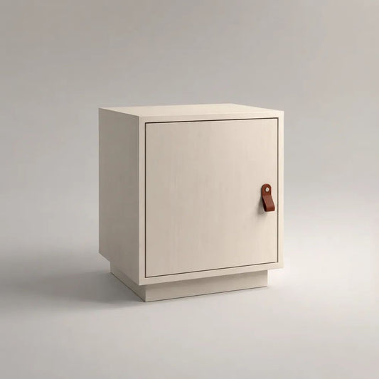 Table de chevet rectangulaire avec porte en MDF mélaminé, ivoire et brun, 45 × 35 × 55 cm