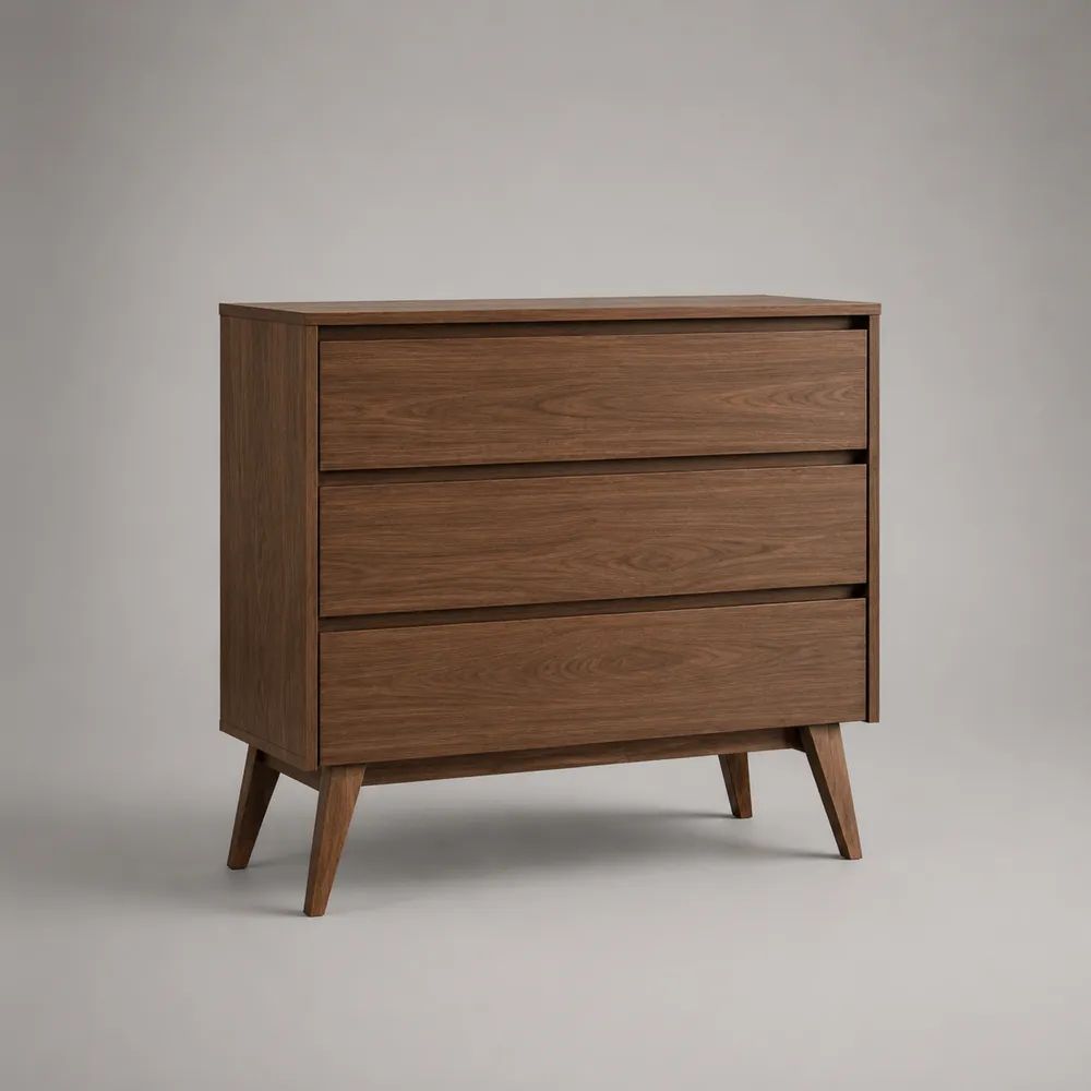 Commode basse rectangulaire en bois brun noyer avec 3 tiroirs, 80 × 40 × 80 cm