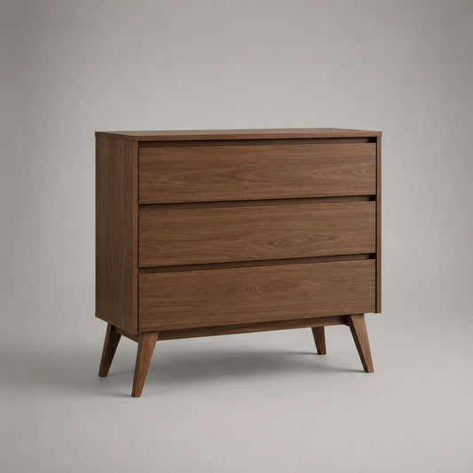 Commode basse rectangulaire en bois brun noyer avec 3 tiroirs, 80 × 40 × 80 cm